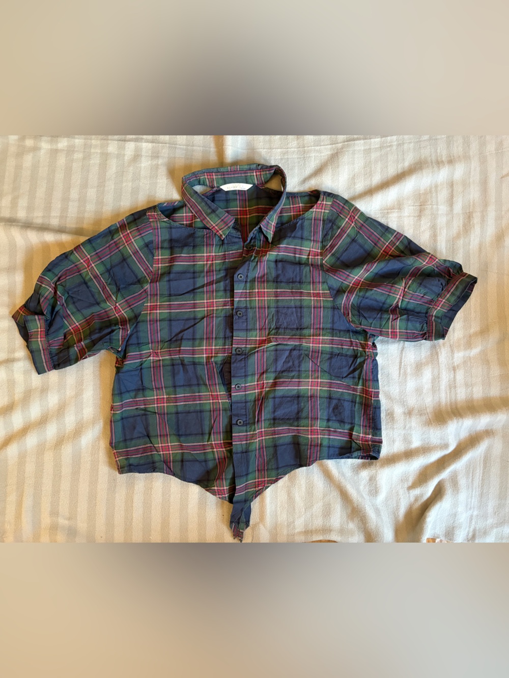Plaid Button-Up Kids Shirt in Navy and Green